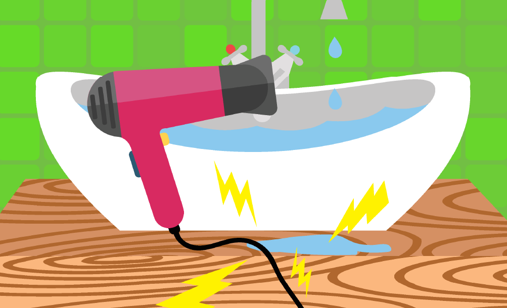 Hair dryer plugged in over sink