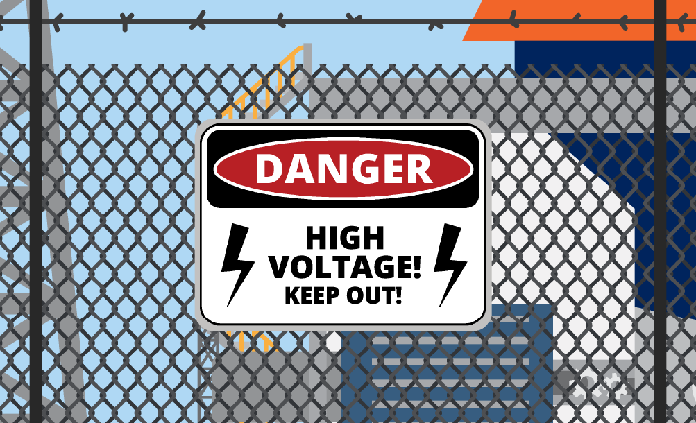 danger high voltage sign at substation