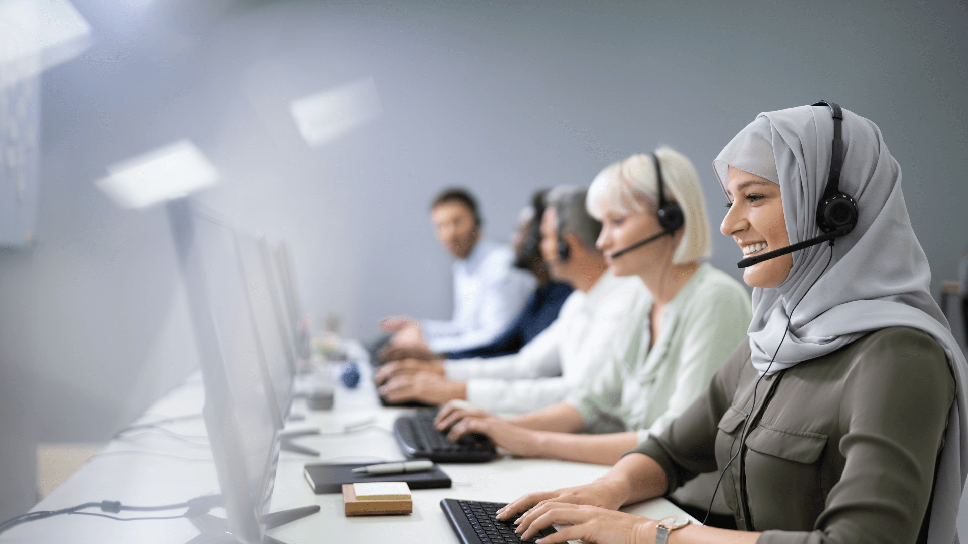 Call Centre staff speaking on phone
